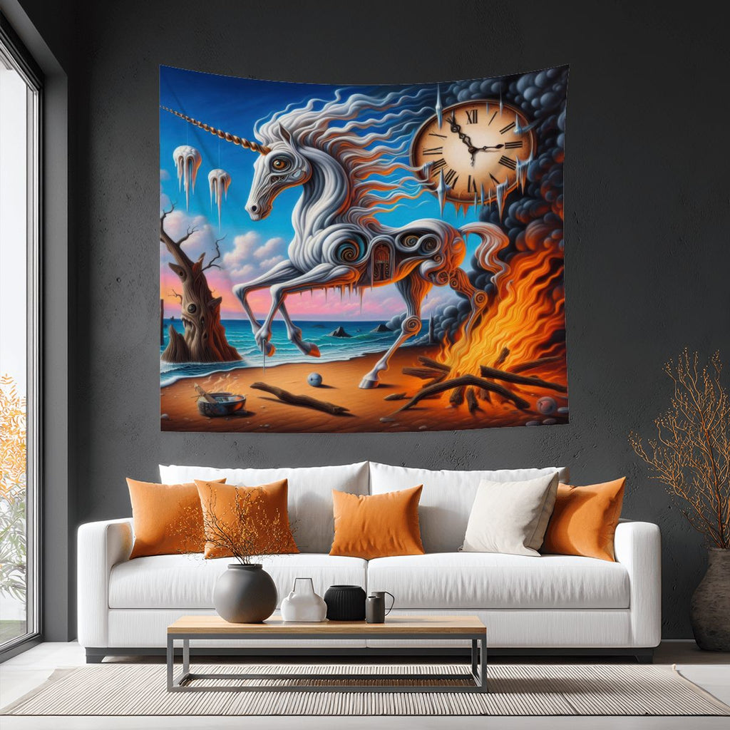 Unicorn in the style of Dali Lightweight Wall Tapestry (Fabric Wall Hanging - USA) - Gregg Acini Adoree Designs - Wall Coverings