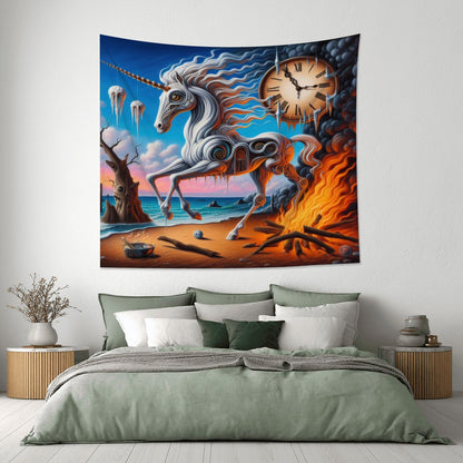 Unicorn in the style of Dali Lightweight Wall Tapestry (Fabric Wall Hanging - USA) - Gregg Acini Adoree Designs - Wall Coverings