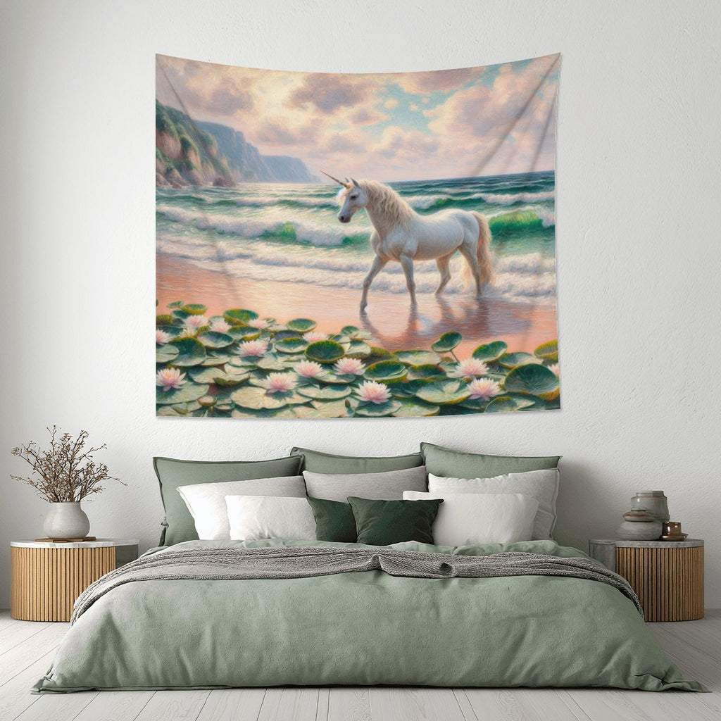 Unicorn Near the Ocean Lightweight Wall Tapestry (Fabric Wall Hanging - USA) - Gregg Acini Adoree Designs - Wall Coverings