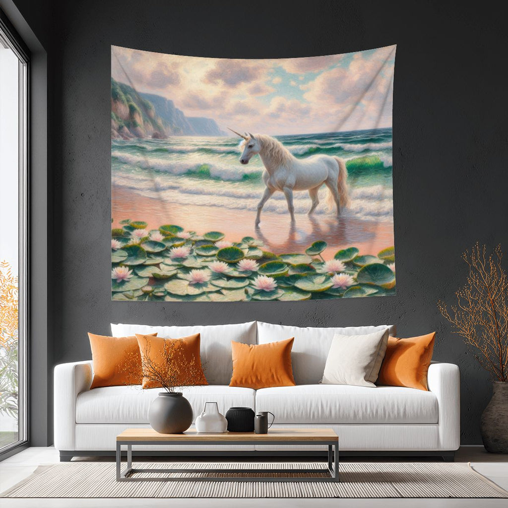 Unicorn Near the Ocean Lightweight Wall Tapestry (Fabric Wall Hanging - USA) - Gregg Acini Adoree Designs - Wall Coverings