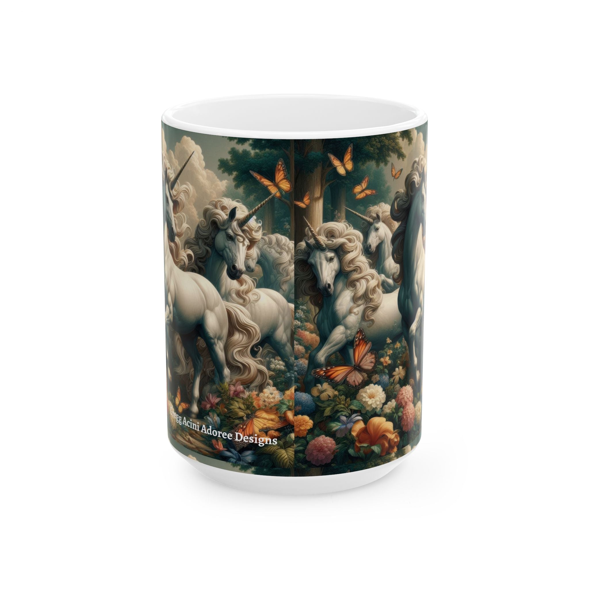 Unicorns and Butterflies Ceramic Coffee Mug by Gregg Acini Adoree Designs - Gregg Acini Adoree Designs - Mug