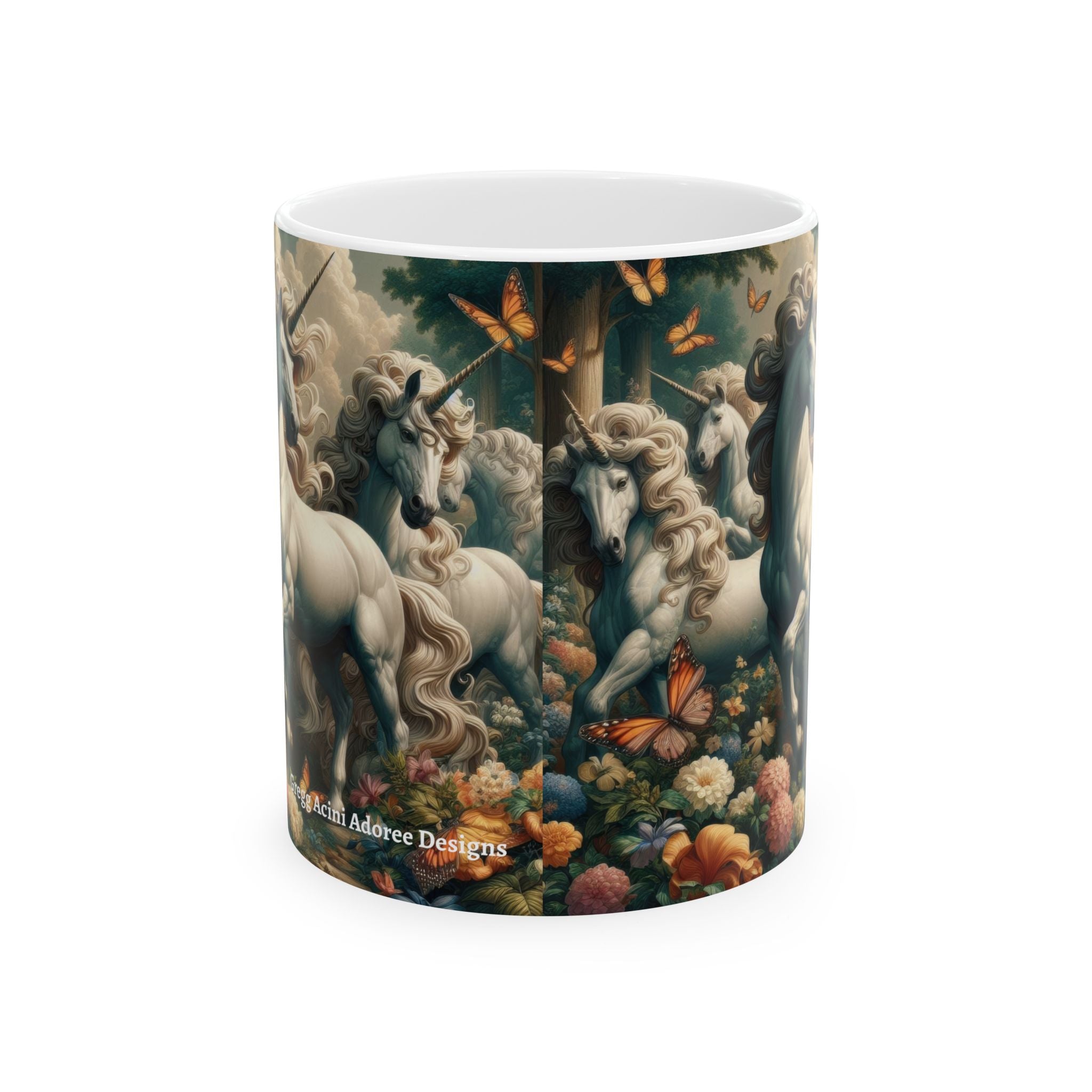Unicorns and Butterflies Ceramic Coffee Mug by Gregg Acini Adoree Designs - Gregg Acini Adoree Designs - Mug