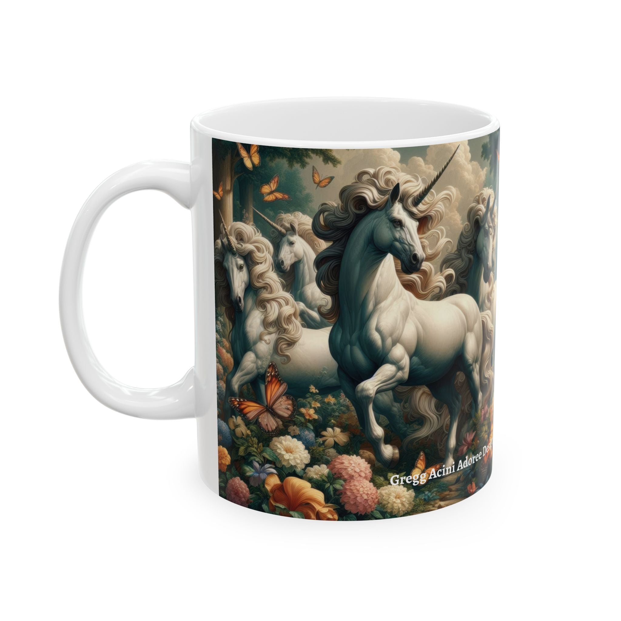Unicorns and Butterflies Ceramic Coffee Mug by Gregg Acini Adoree Designs - Gregg Acini Adoree Designs - Mug