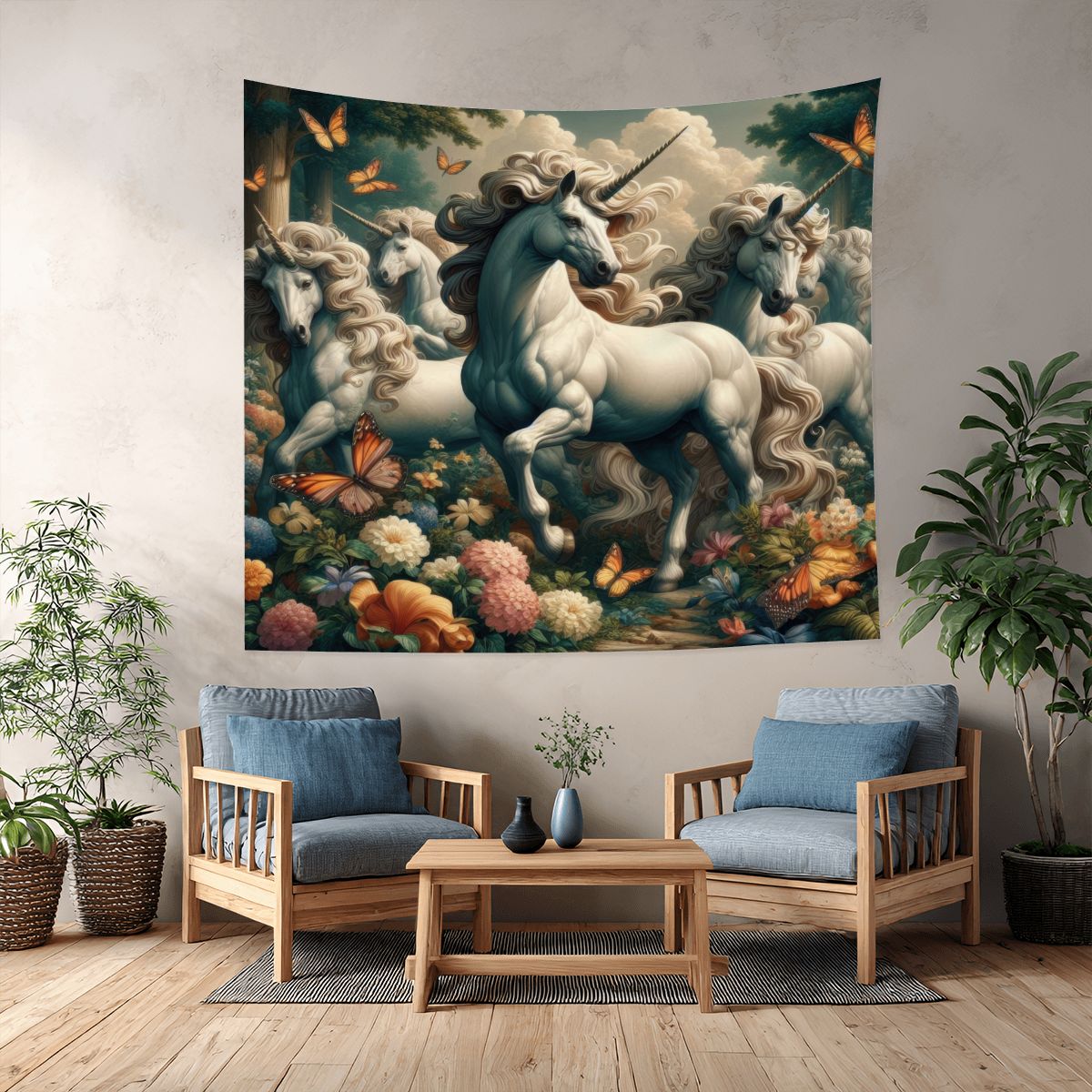 Unicorns and Butterflies Lightweight Wall Tapestry (Fabric Wall Hanging - USA) - Gregg Acini Adoree Designs - Wall Coverings