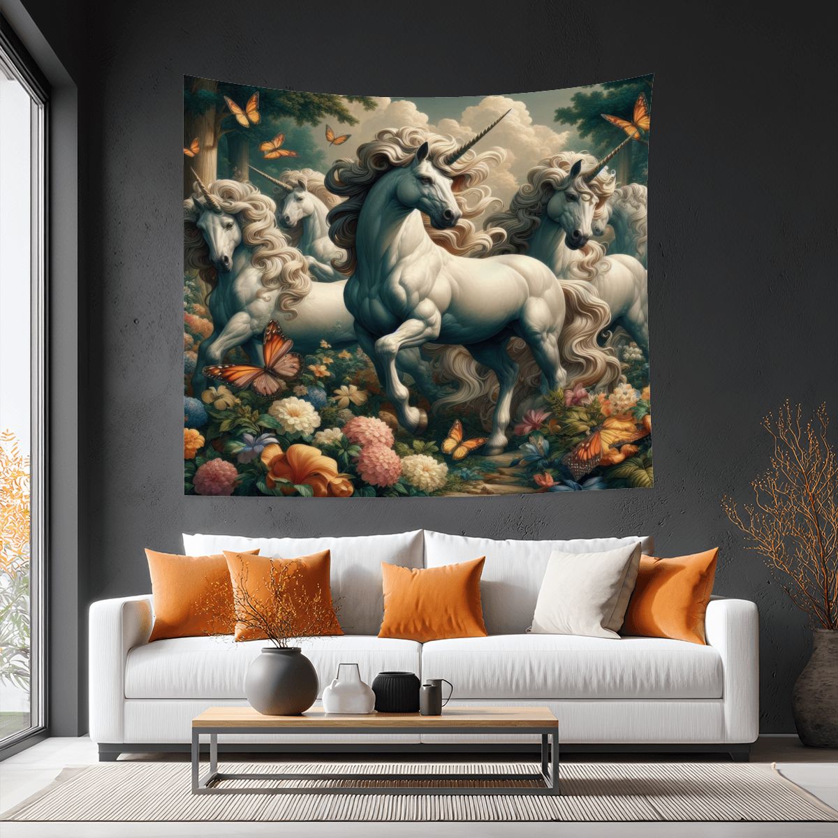 Unicorns and Butterflies Lightweight Wall Tapestry (Fabric Wall Hanging - USA) - Gregg Acini Adoree Designs - Wall Coverings