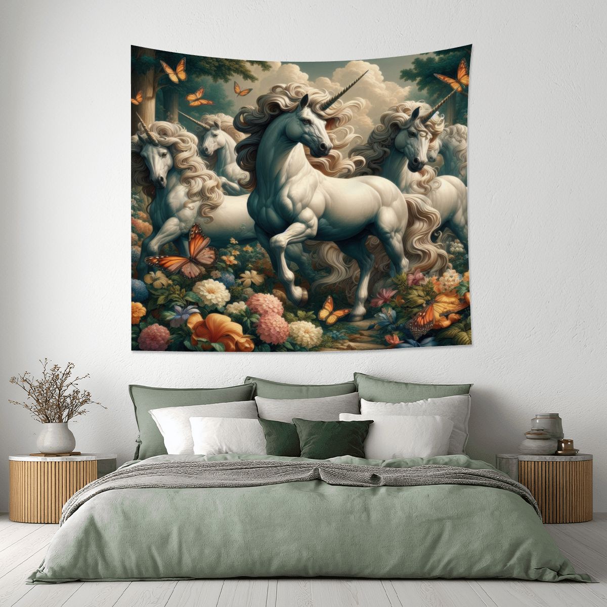 Unicorns and Butterflies Lightweight Wall Tapestry (Fabric Wall Hanging - USA) - Gregg Acini Adoree Designs - Wall Coverings