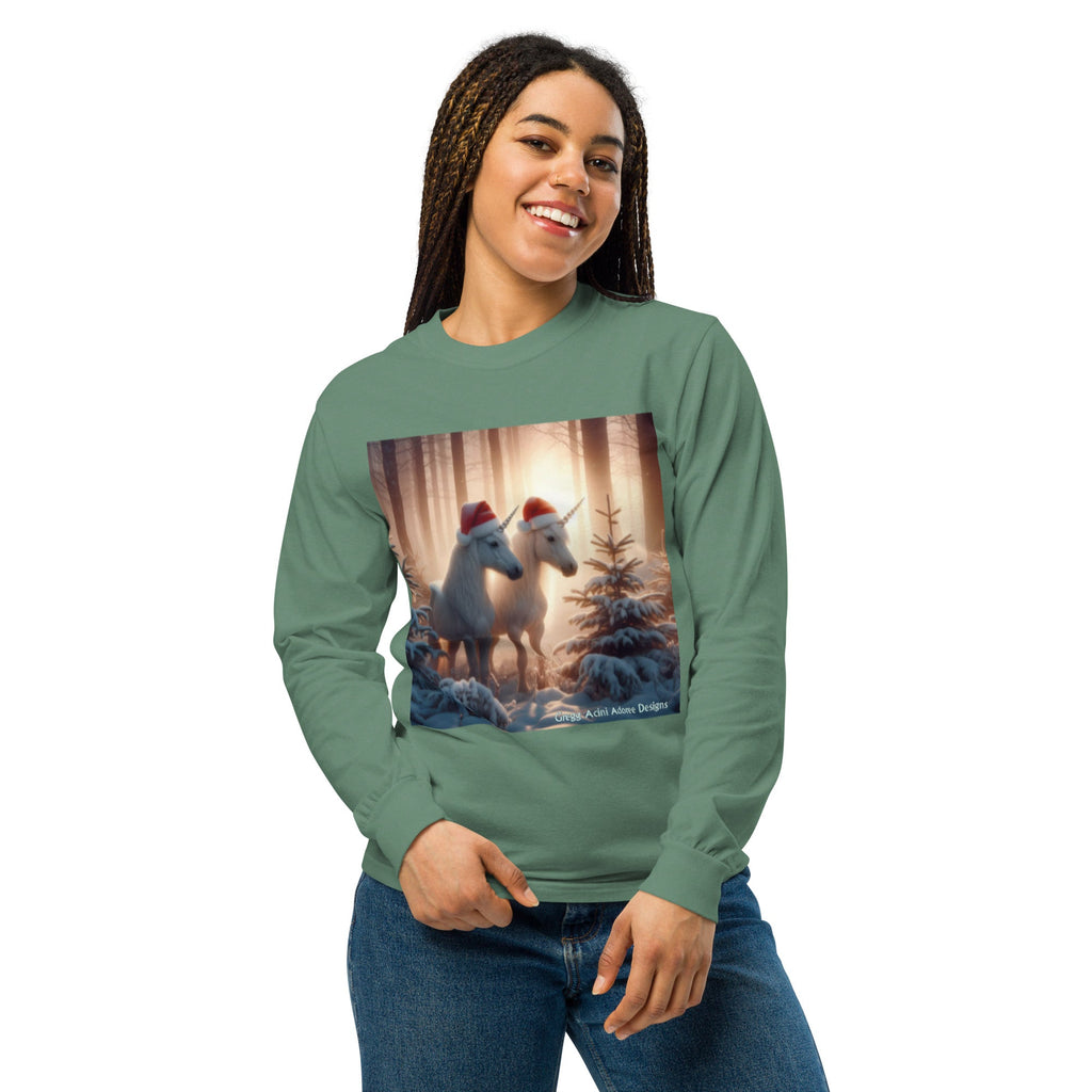 Unicorns in Winter Garment - dyed heavyweight long - sleeve shirt by Gregg Acini Adoree Designs - Gregg Acini Adoree Designs - Sweatshirt
