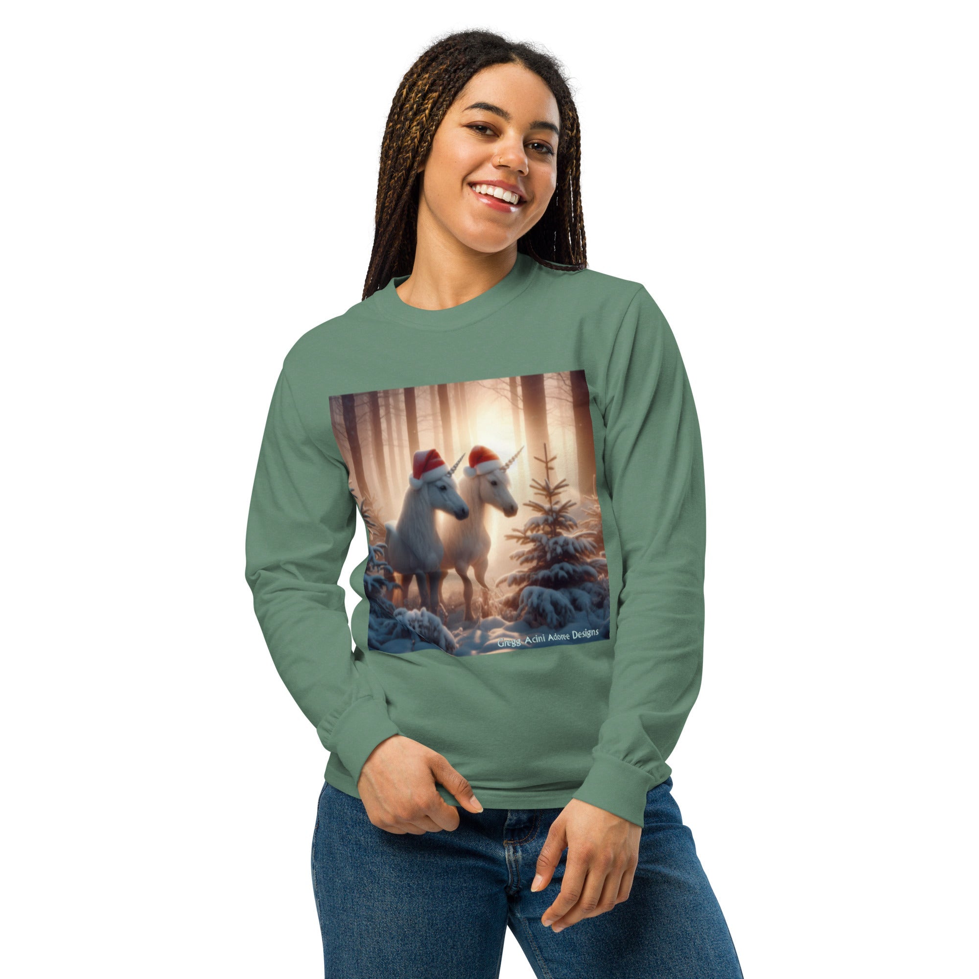Unicorns in Winter Garment - dyed heavyweight long - sleeve shirt by Gregg Acini Adoree Designs - Gregg Acini Adoree Designs - Sweatshirt