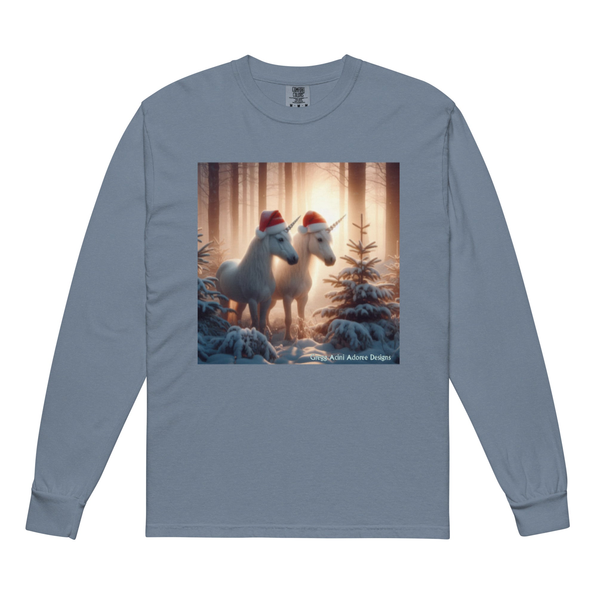 Unicorns in Winter Garment - dyed heavyweight long - sleeve shirt by Gregg Acini Adoree Designs - Gregg Acini Adoree Designs - Sweatshirt
