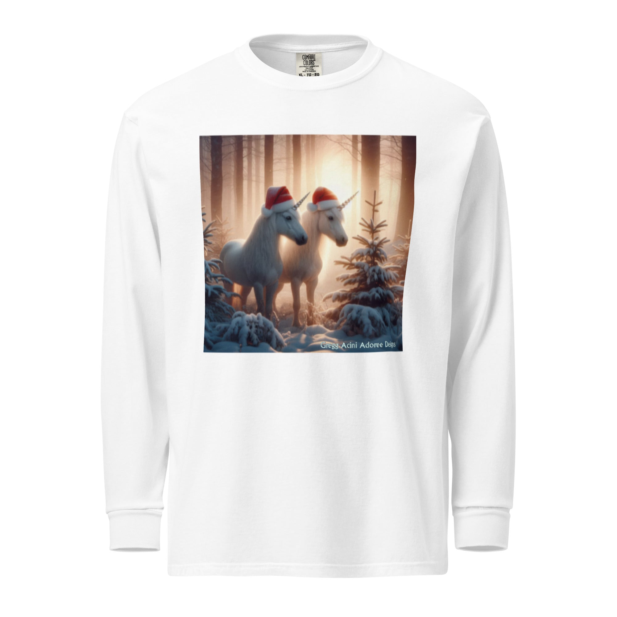 Unicorns in Winter Garment - dyed heavyweight long - sleeve shirt by Gregg Acini Adoree Designs - Gregg Acini Adoree Designs - Sweatshirt