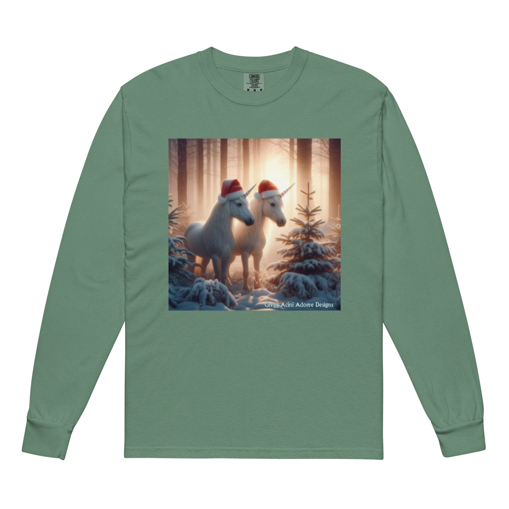 Unicorns in Winter Garment - dyed heavyweight long - sleeve shirt by Gregg Acini Adoree Designs - Gregg Acini Adoree Designs - Sweatshirt