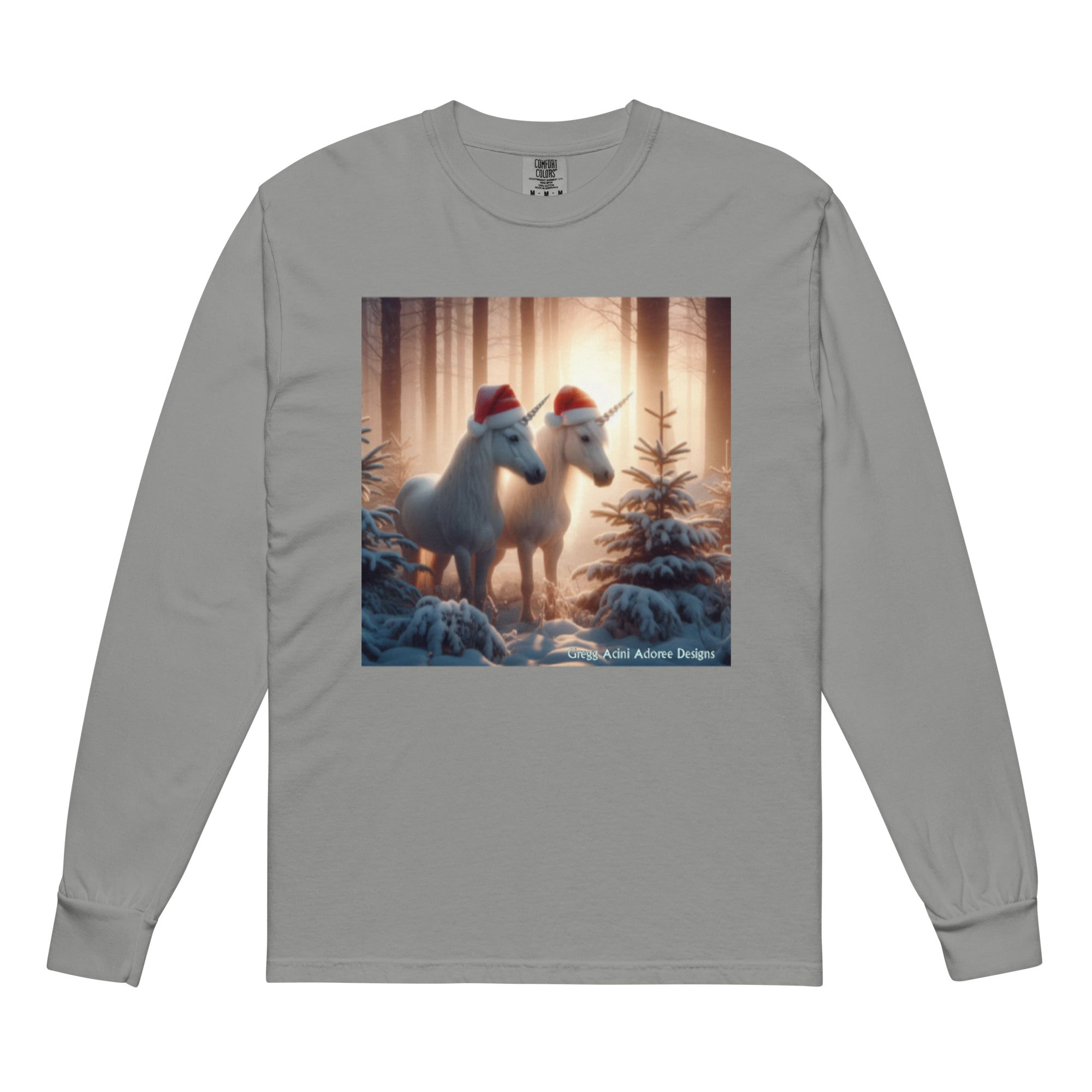 Unicorns in Winter Garment - dyed heavyweight long - sleeve shirt by Gregg Acini Adoree Designs - Gregg Acini Adoree Designs - Sweatshirt