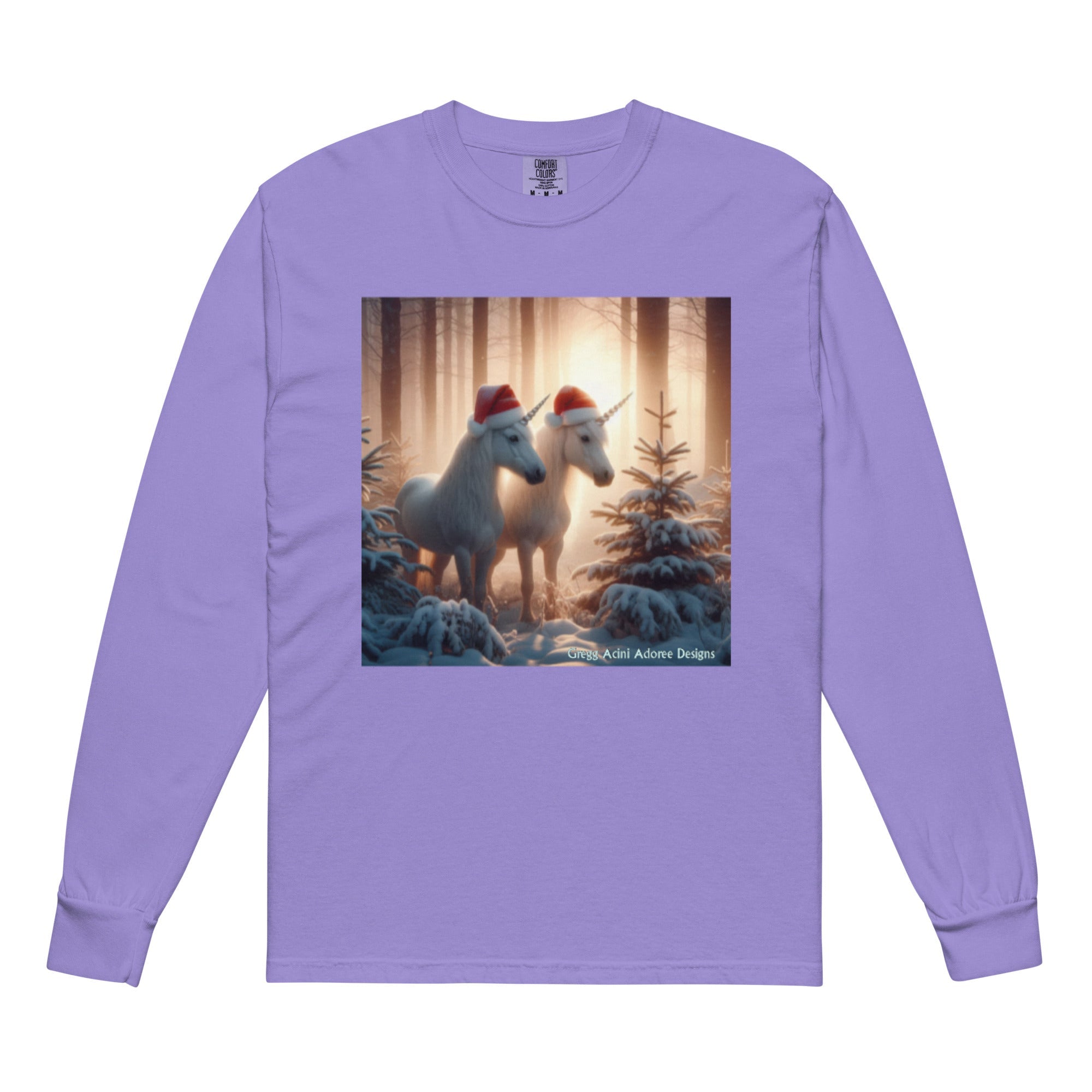 Unicorns in Winter Garment - dyed heavyweight long - sleeve shirt by Gregg Acini Adoree Designs - Gregg Acini Adoree Designs - Sweatshirt