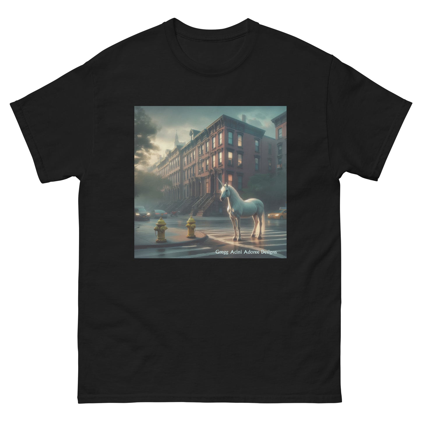 Unicorn in the City Unisex classic tee by Gregg Acini Adoree Designs