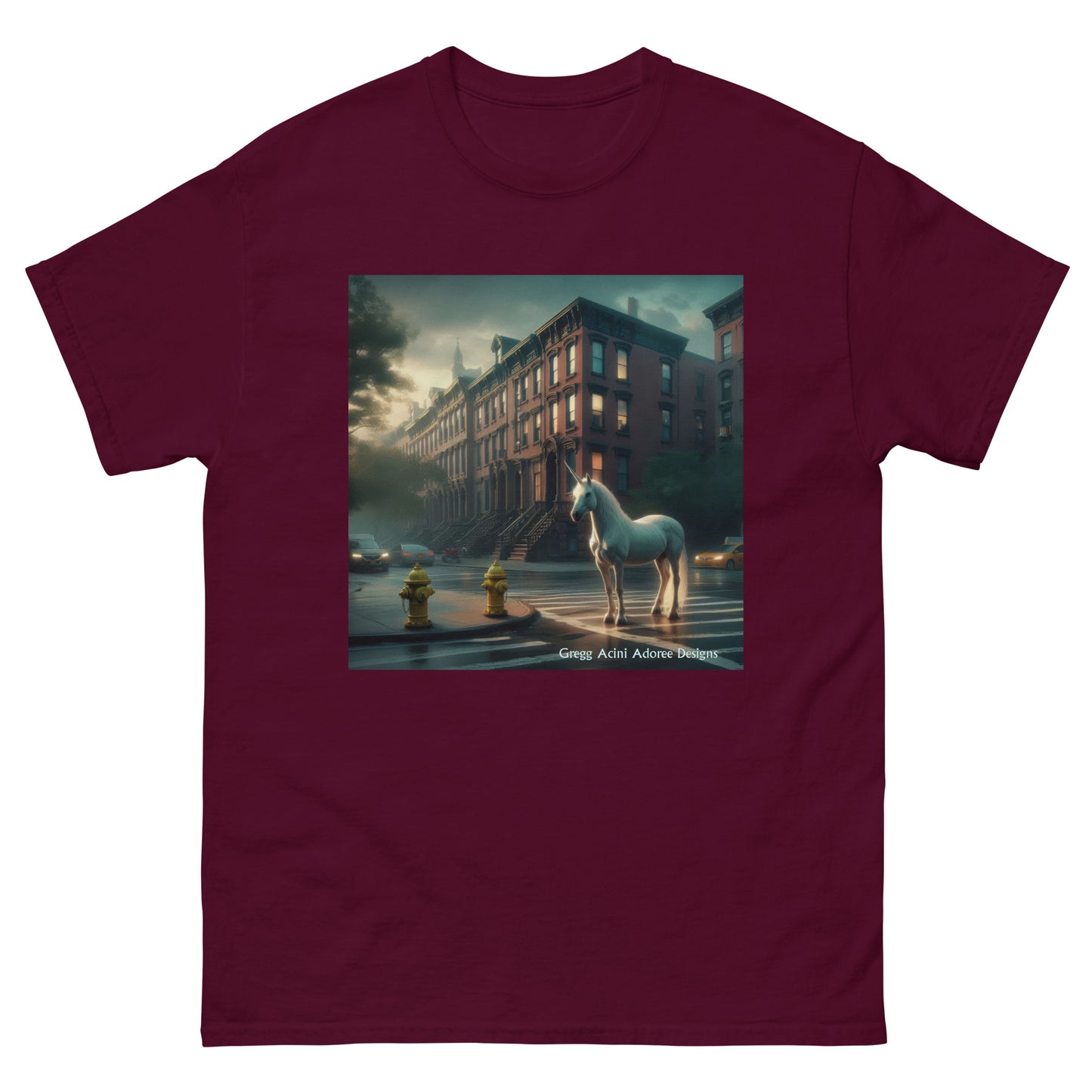 Unicorn in the City Unisex classic tee by Gregg Acini Adoree Designs