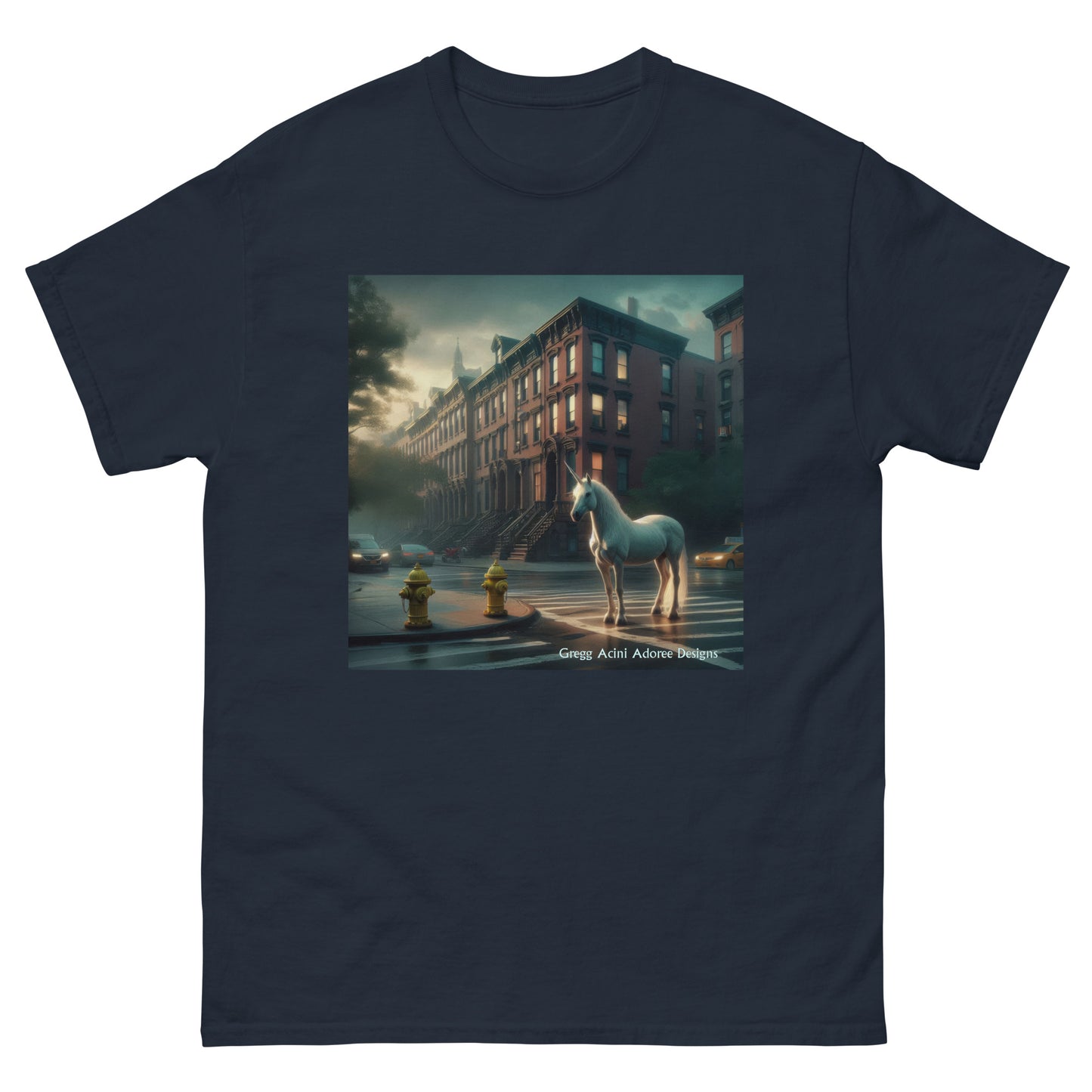 Unicorn in the City Unisex classic tee by Gregg Acini Adoree Designs