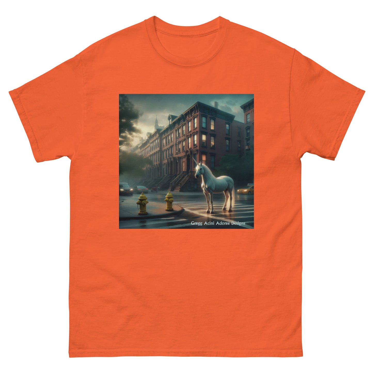 Unicorn in the City Unisex classic tee by Gregg Acini Adoree Designs