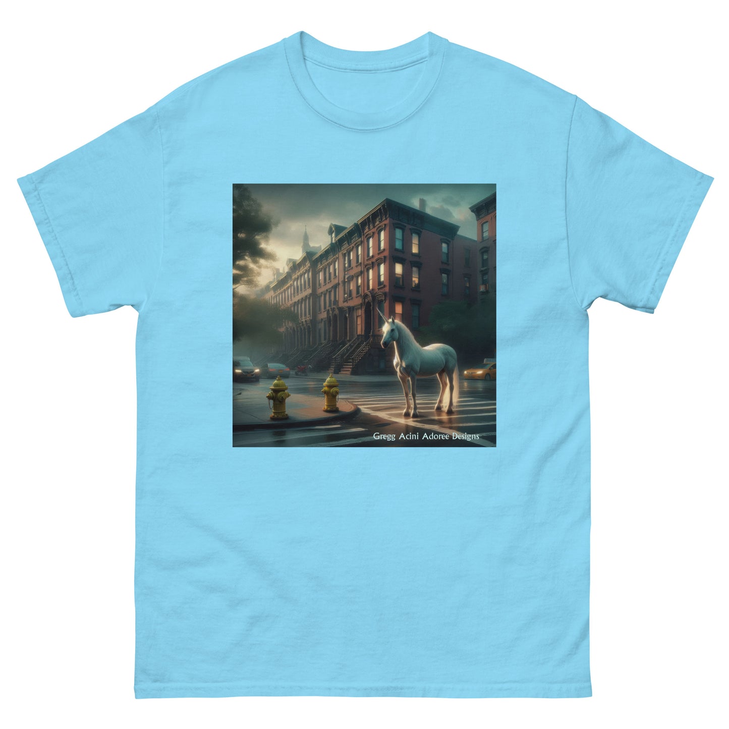 Unicorn in the City Unisex classic tee by Gregg Acini Adoree Designs