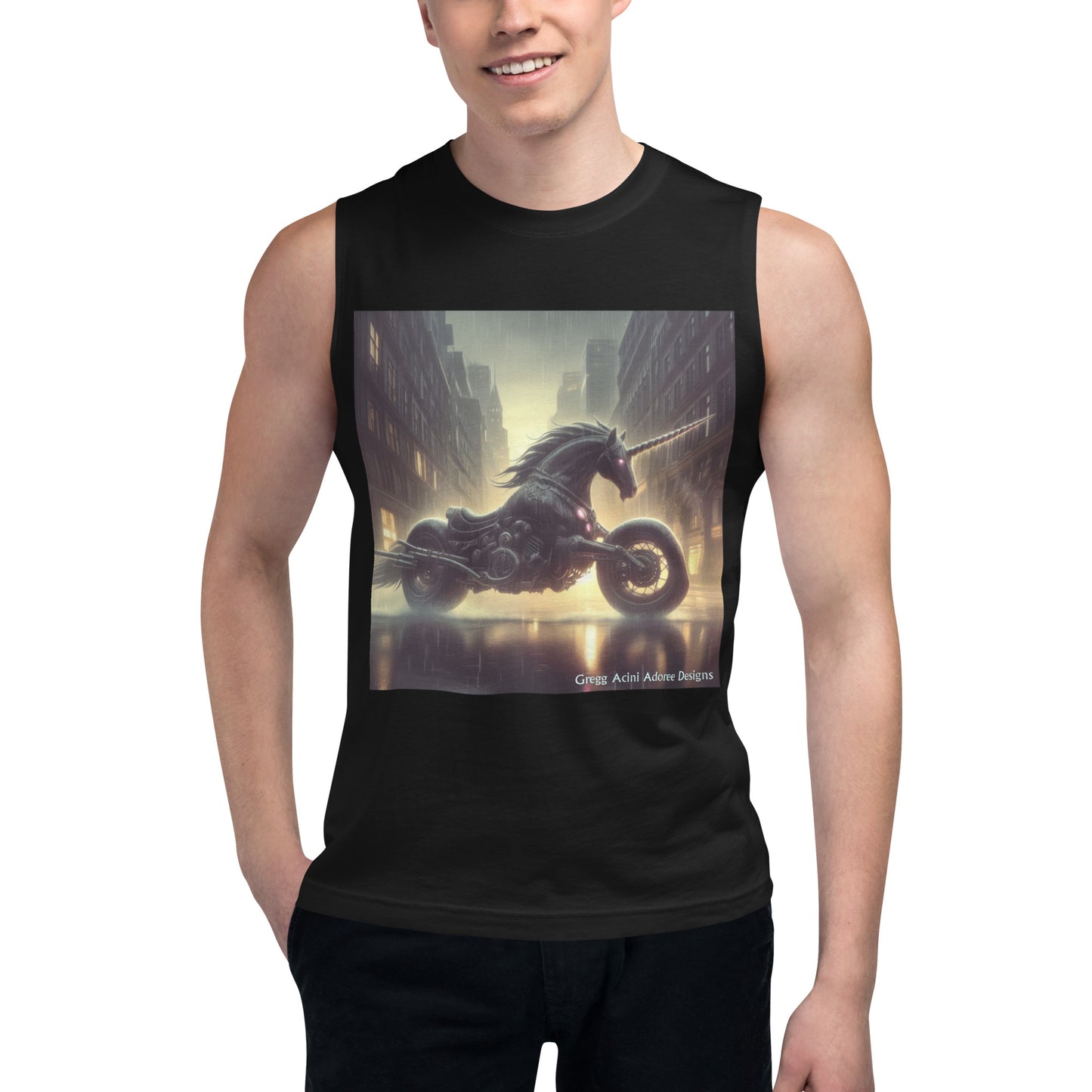 Motorcycle Unicorn Muscle Shirt by Gregg Acini Adoree Designs