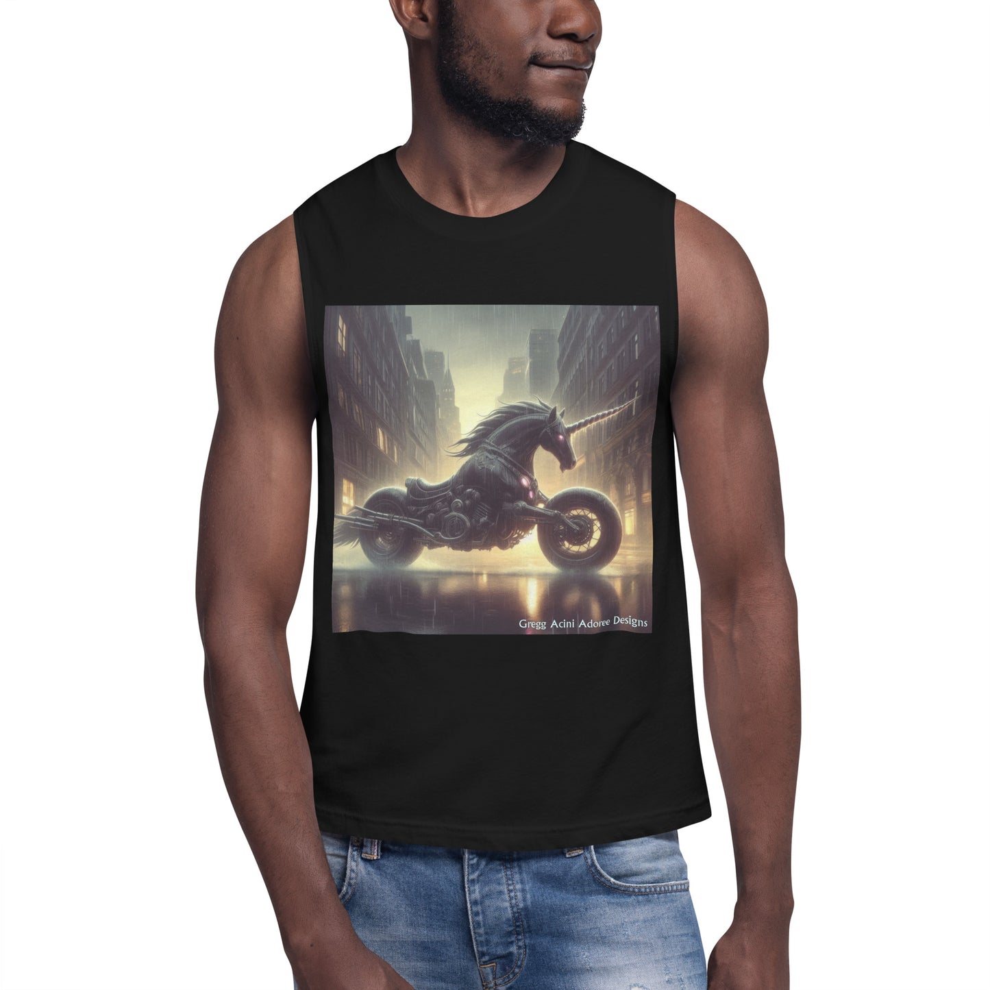 Motorcycle Unicorn Muscle Shirt by Gregg Acini Adoree Designs