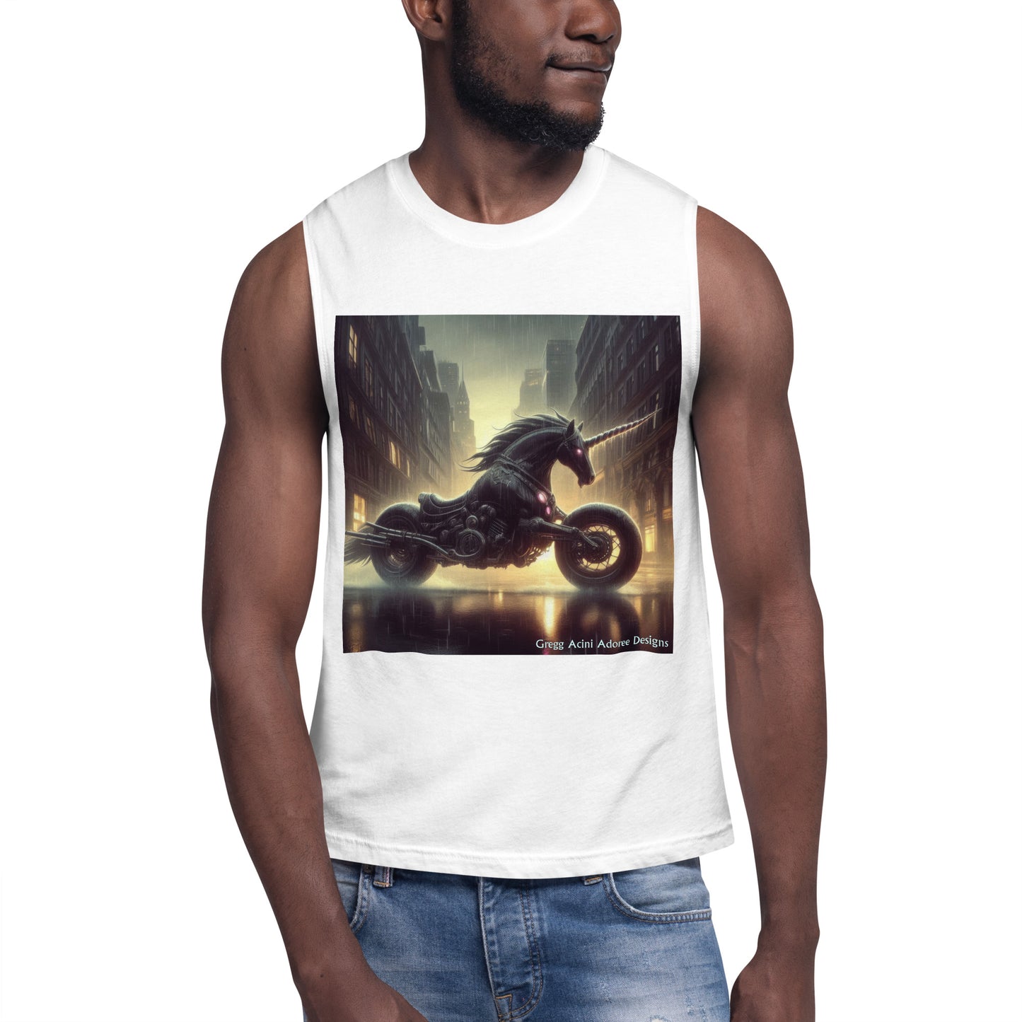 Motorcycle Unicorn Muscle Shirt by Gregg Acini Adoree Designs