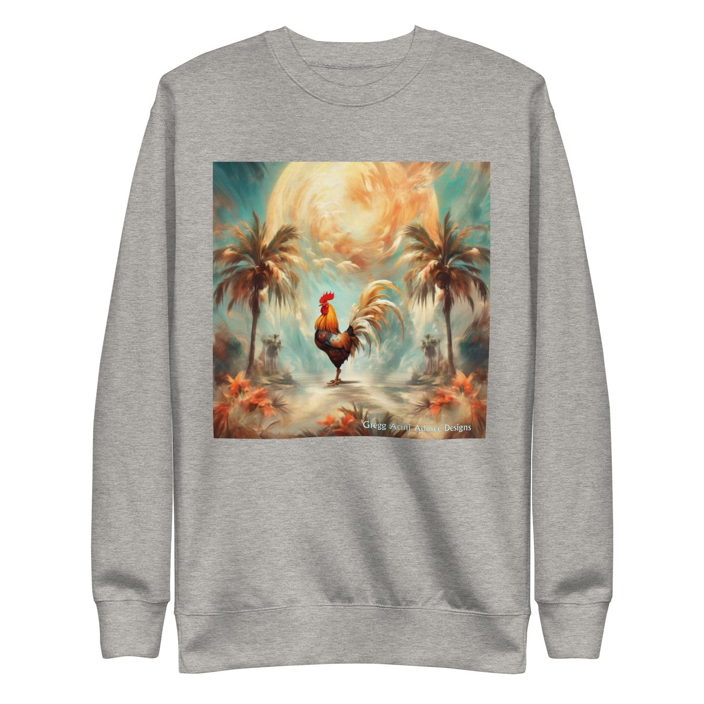 Rooster and Palms Unisex Premium Sweatshirt by Gregg Acini Adoree Designs