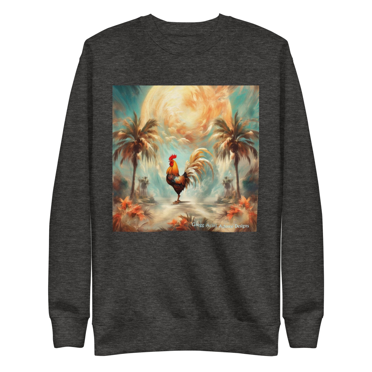 Rooster and Palms Unisex Premium Sweatshirt by Gregg Acini Adoree Designs