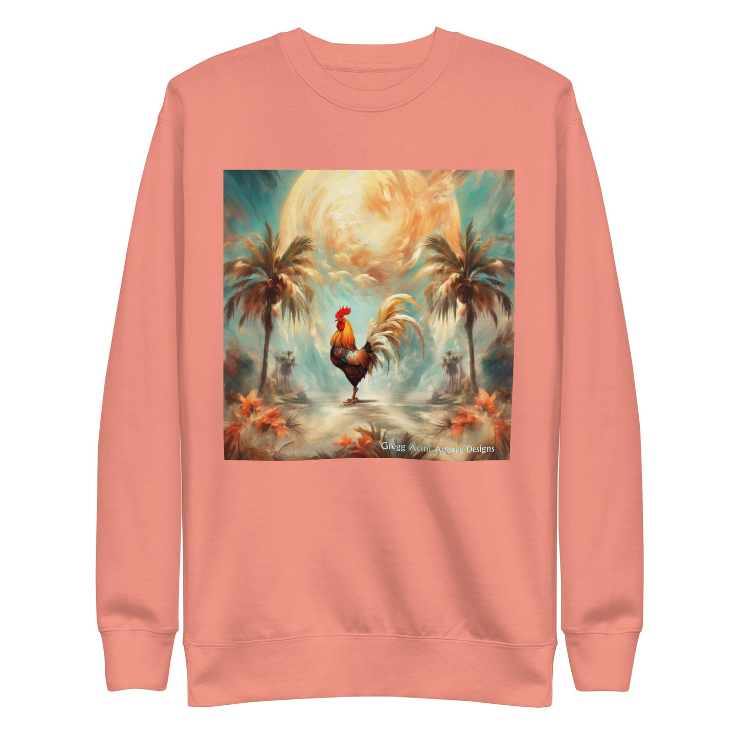 Rooster and Palms Unisex Premium Sweatshirt by Gregg Acini Adoree Designs