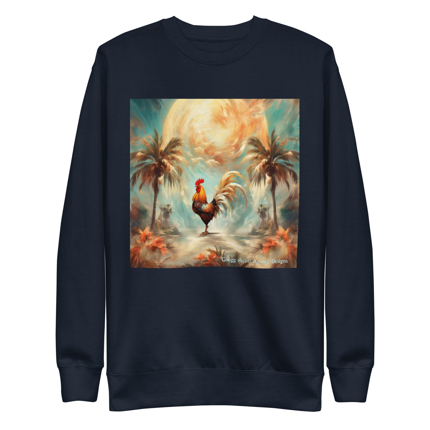 Rooster and Palms Unisex Premium Sweatshirt by Gregg Acini Adoree Designs