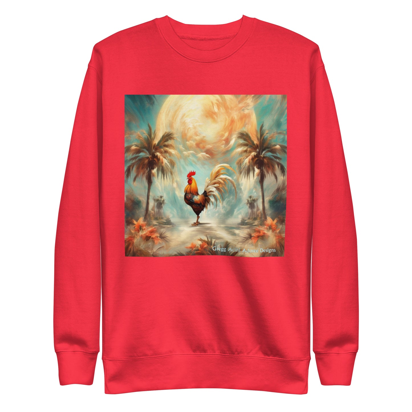 Rooster and Palms Unisex Premium Sweatshirt by Gregg Acini Adoree Designs