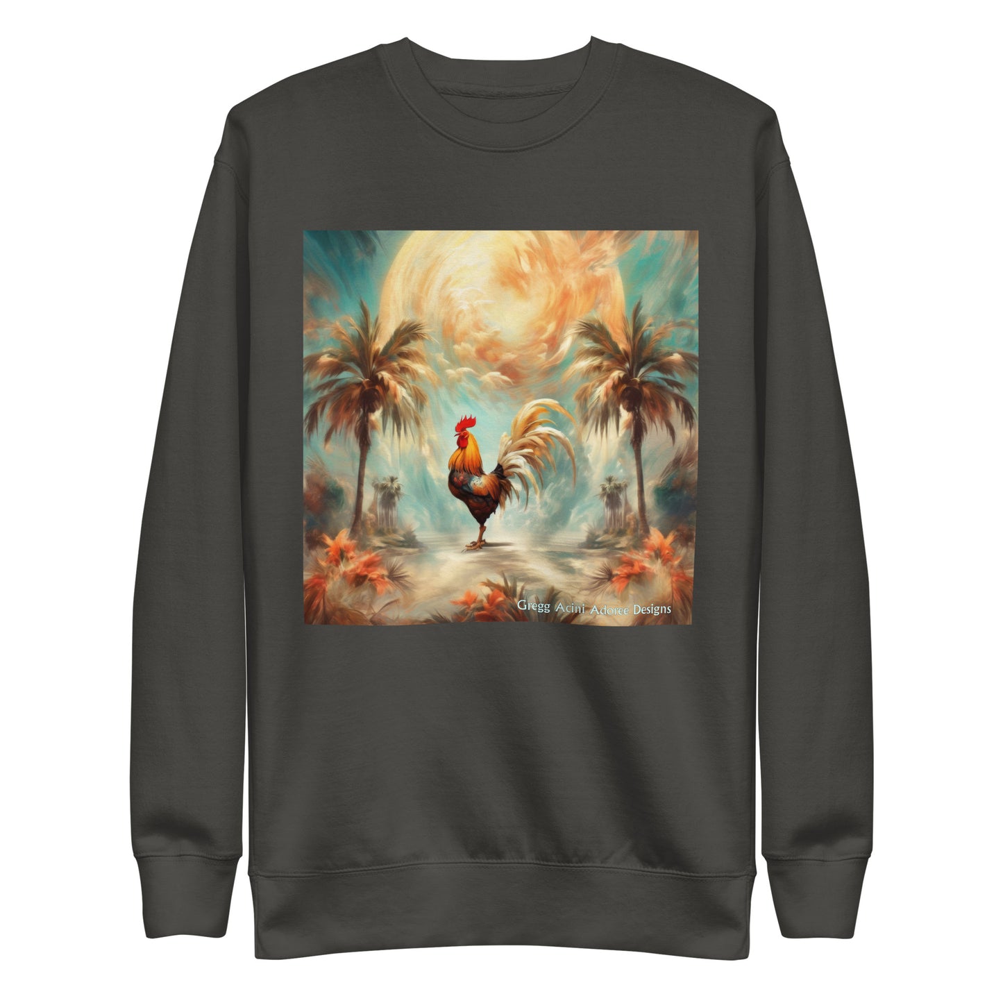 Rooster and Palms Unisex Premium Sweatshirt by Gregg Acini Adoree Designs