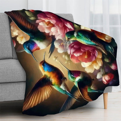 Vibrant Multicolor Hummingbirds 300 GSM Flannel Throw Blanket (Made in USA) - Gregg Acini Adoree Designs - Blanket