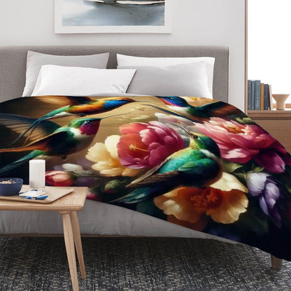 Vibrant Multicolor Hummingbirds 300 GSM Flannel Throw Blanket (Made in USA) - Gregg Acini Adoree Designs - Blanket