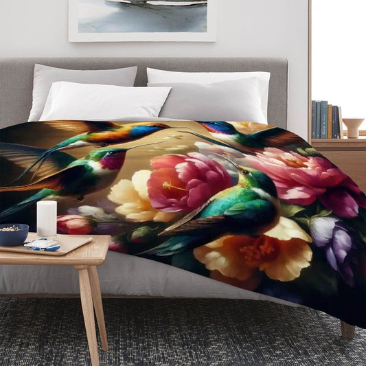 Vibrant Multicolor Hummingbirds 300 GSM Flannel Throw Blanket (Made in USA) - Gregg Acini Adoree Designs - Blanket
