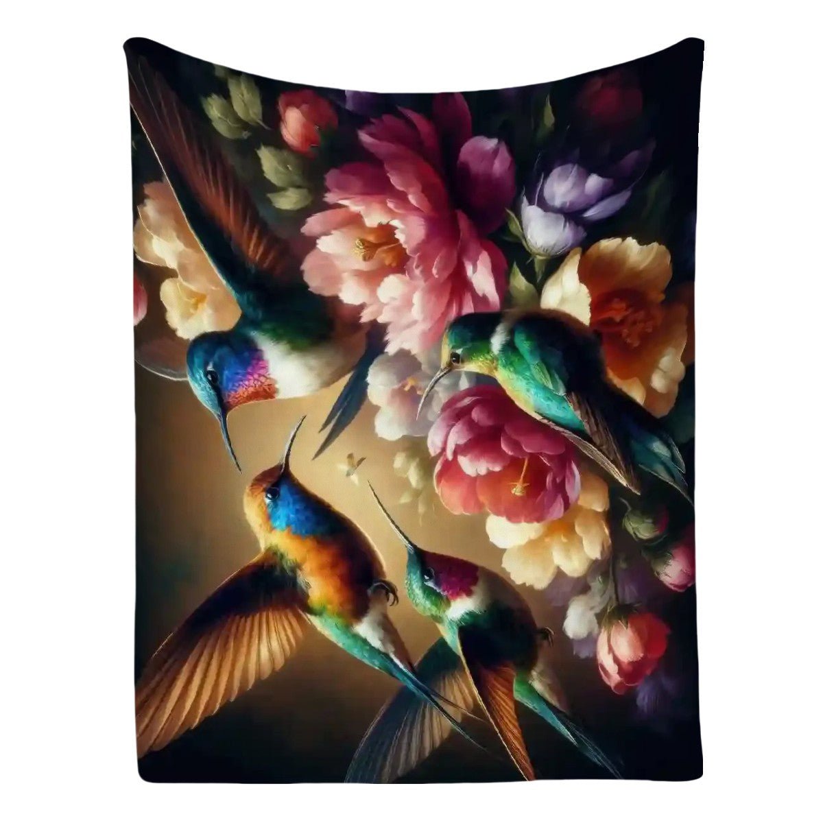 Vibrant Multicolor Hummingbirds 300 GSM Flannel Throw Blanket (Made in USA) - Gregg Acini Adoree Designs - Blanket