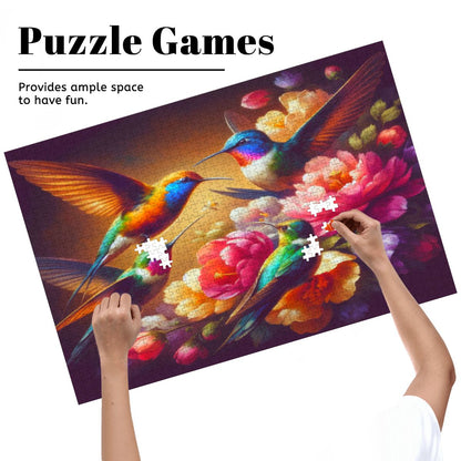 Vibrant Multicolor Hummingbirds Wooden Jigsaw Puzzles 1000 pcs - Gregg Acini Adoree Designs - Jigsaw Puzzle