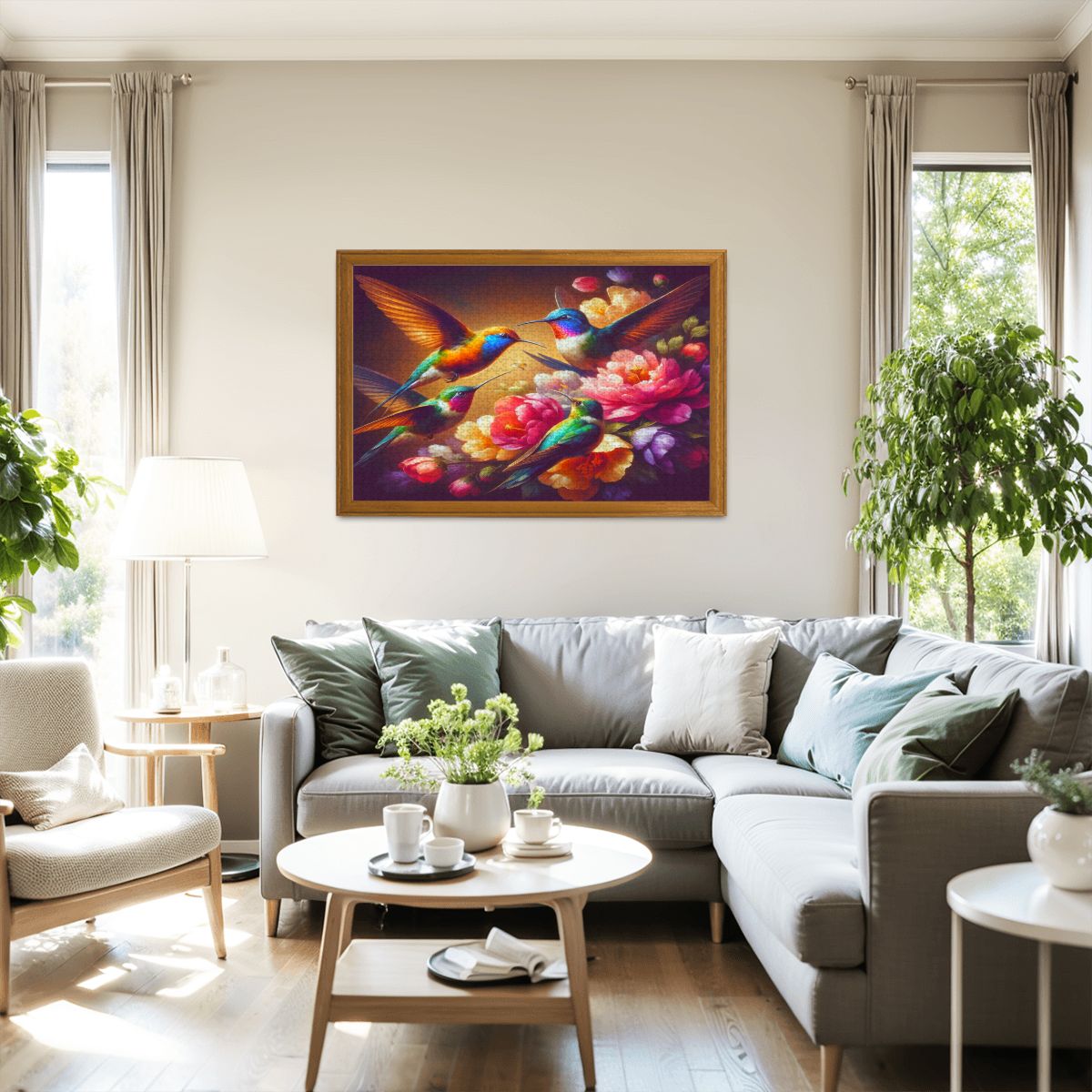 Vibrant Multicolor Hummingbirds Wooden Jigsaw Puzzles 1000 pcs - Gregg Acini Adoree Designs - Jigsaw Puzzle