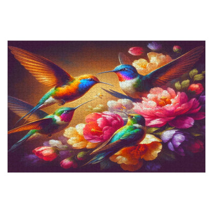 Vibrant Multicolor Hummingbirds Wooden Jigsaw Puzzles 1000 pcs - Gregg Acini Adoree Designs - Jigsaw Puzzle