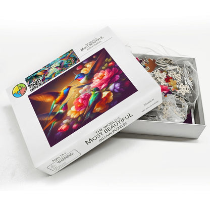 Vibrant Multicolor Hummingbirds Wooden Jigsaw Puzzles 1000 pcs - Gregg Acini Adoree Designs - Jigsaw Puzzle