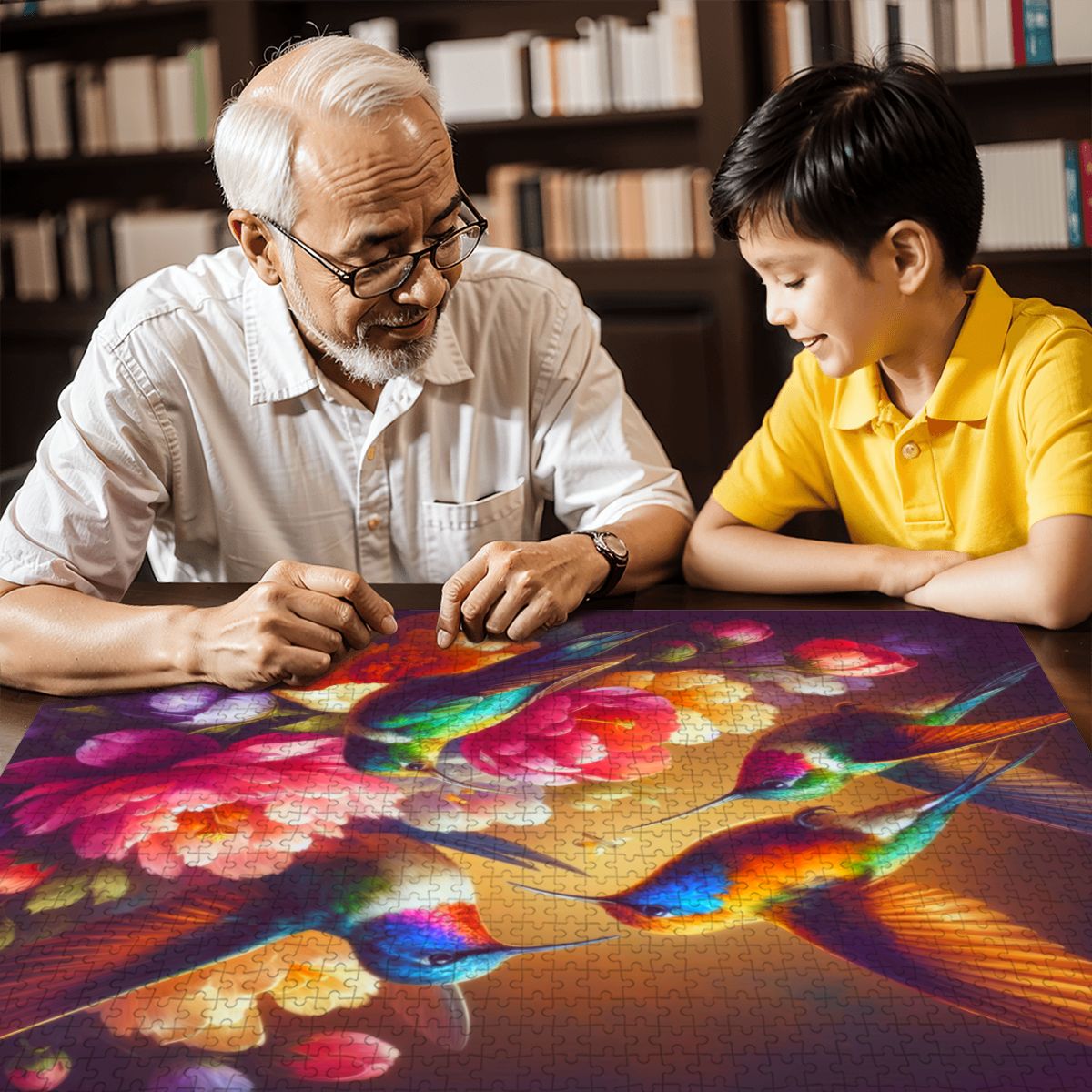 Vibrant Multicolor Hummingbirds Wooden Jigsaw Puzzles 1000 pcs - Gregg Acini Adoree Designs - Jigsaw Puzzle