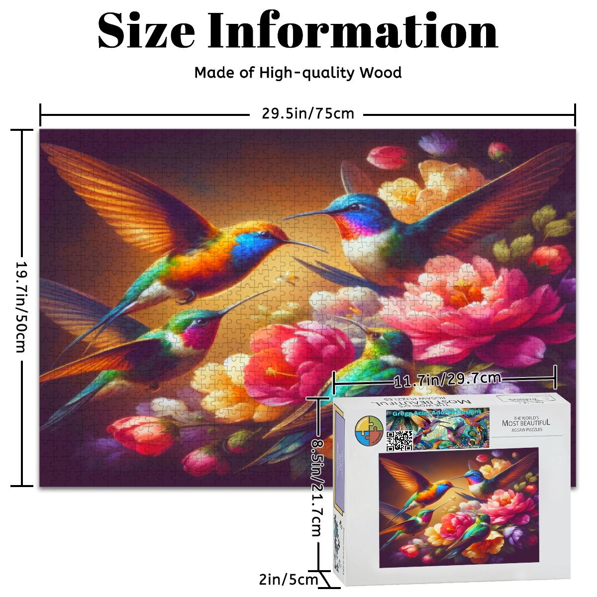 Vibrant Multicolor Hummingbirds Wooden Jigsaw Puzzles 1000 pcs - Gregg Acini Adoree Designs - Jigsaw Puzzle