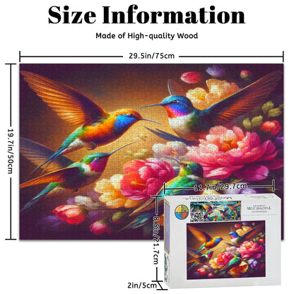 Vibrant Multicolor Hummingbirds Wooden Jigsaw Puzzles 1000 pcs - Gregg Acini Adoree Designs - Jigsaw Puzzle