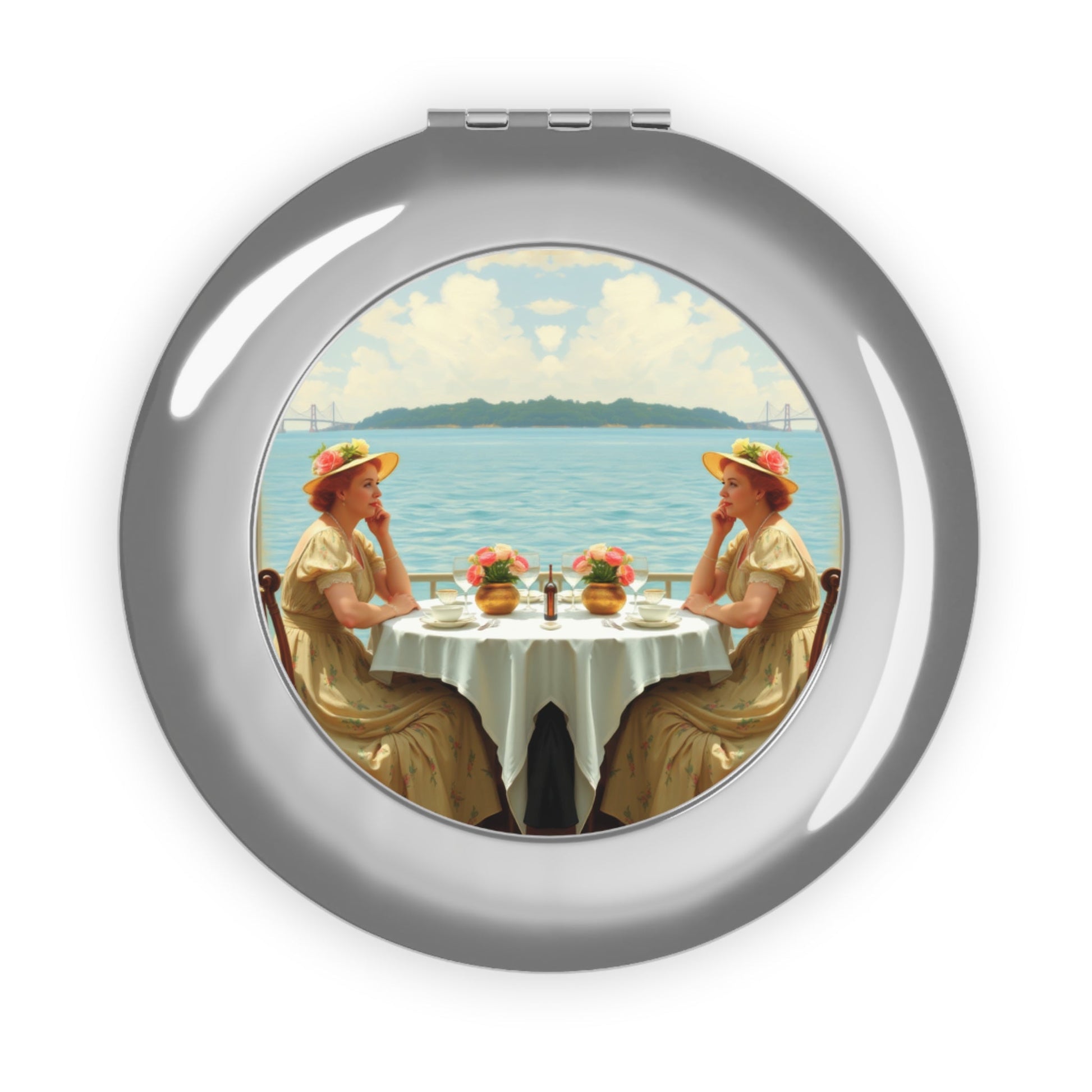 Vintage Travel Mirror with Dahlia by the Lake design by Gregg Acini Adoree Designs - Gregg Acini Adoree Designs - Accessories