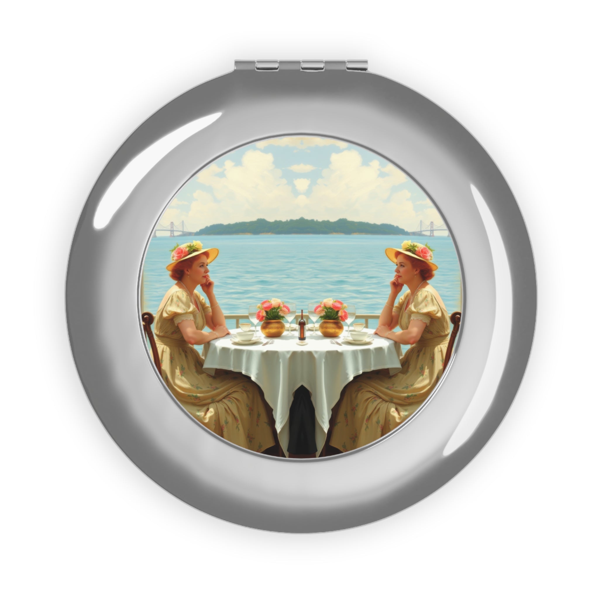 Vintage Travel Mirror with Dahlia by the Lake design by Gregg Acini Adoree Designs - Gregg Acini Adoree Designs - Accessories