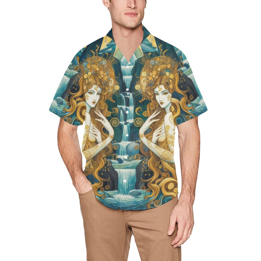 Water Nymphs Hawaiian Shirt with Chest Pocket & Merged Design - Gregg Acini Adoree Designs - Button Down Shirt