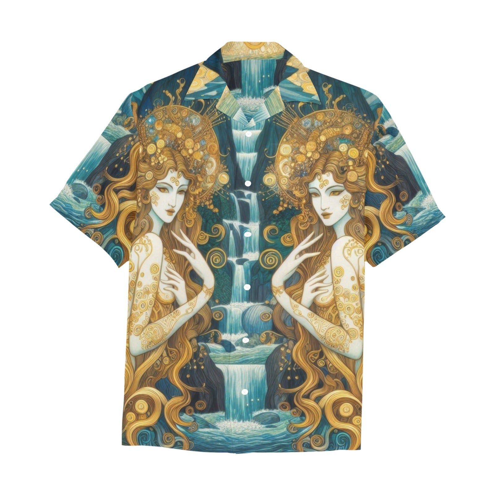 Water Nymphs Hawaiian Shirt with Chest Pocket & Merged Design - Gregg Acini Adoree Designs - Button Down Shirt