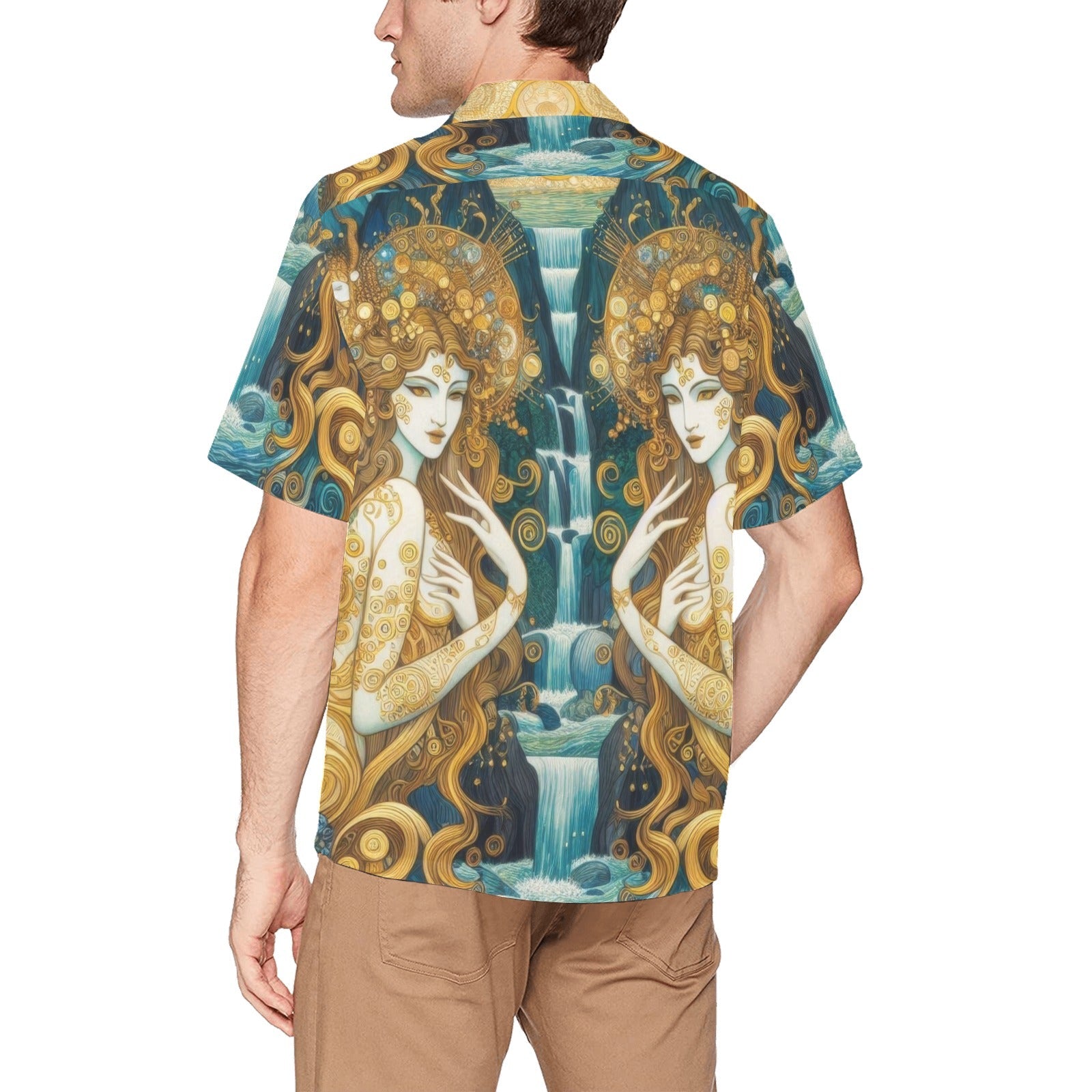 Water Nymphs Hawaiian Shirt with Chest Pocket & Merged Design - Gregg Acini Adoree Designs - Button Down Shirt