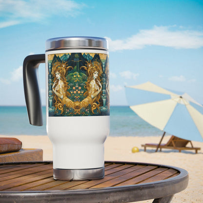 Water Nymphs Stainless Steel Travel Mug - 14oz Handle Design - Gregg Acini Adoree Designs - Mug