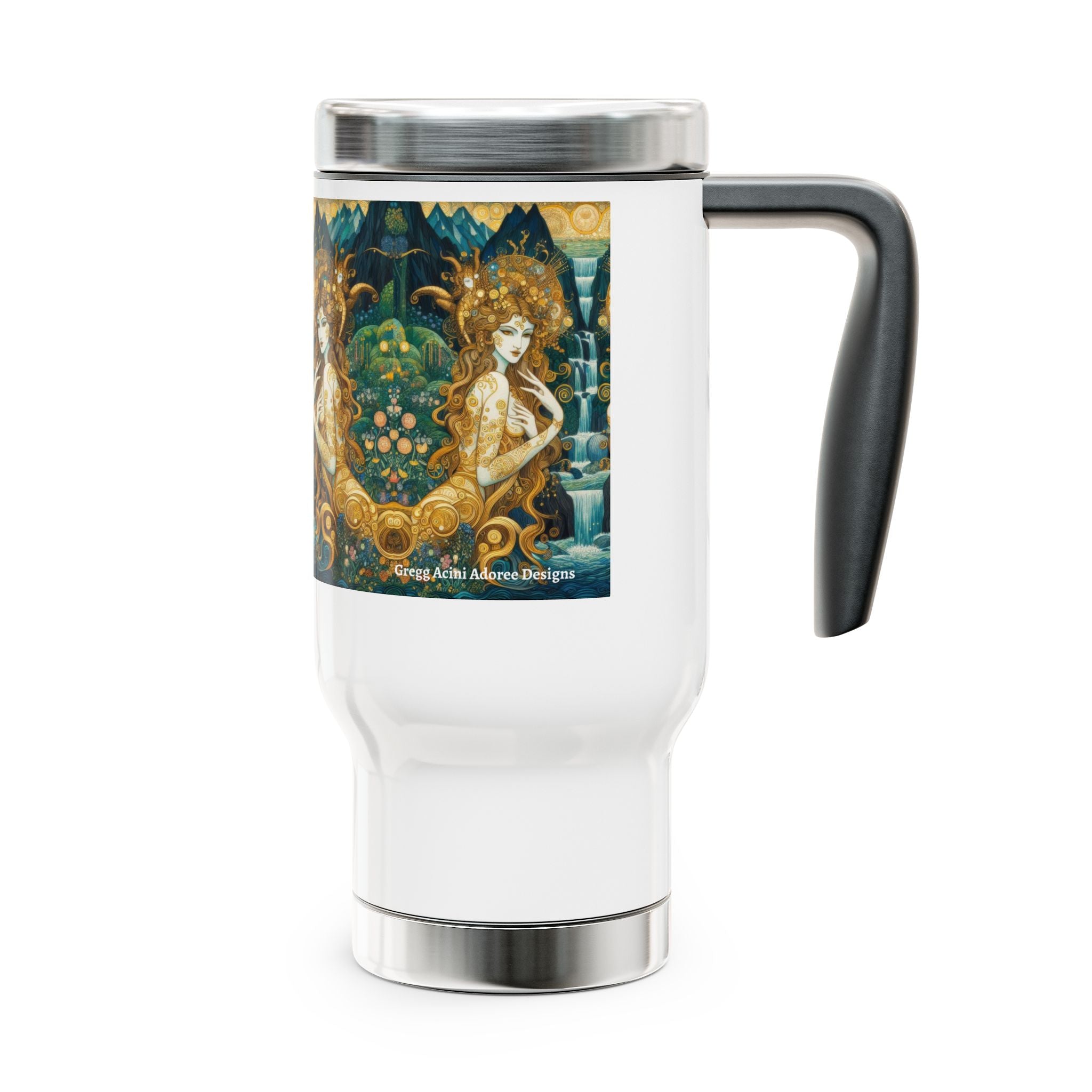 Water Nymphs Stainless Steel Travel Mug - 14oz Handle Design - Gregg Acini Adoree Designs - Mug