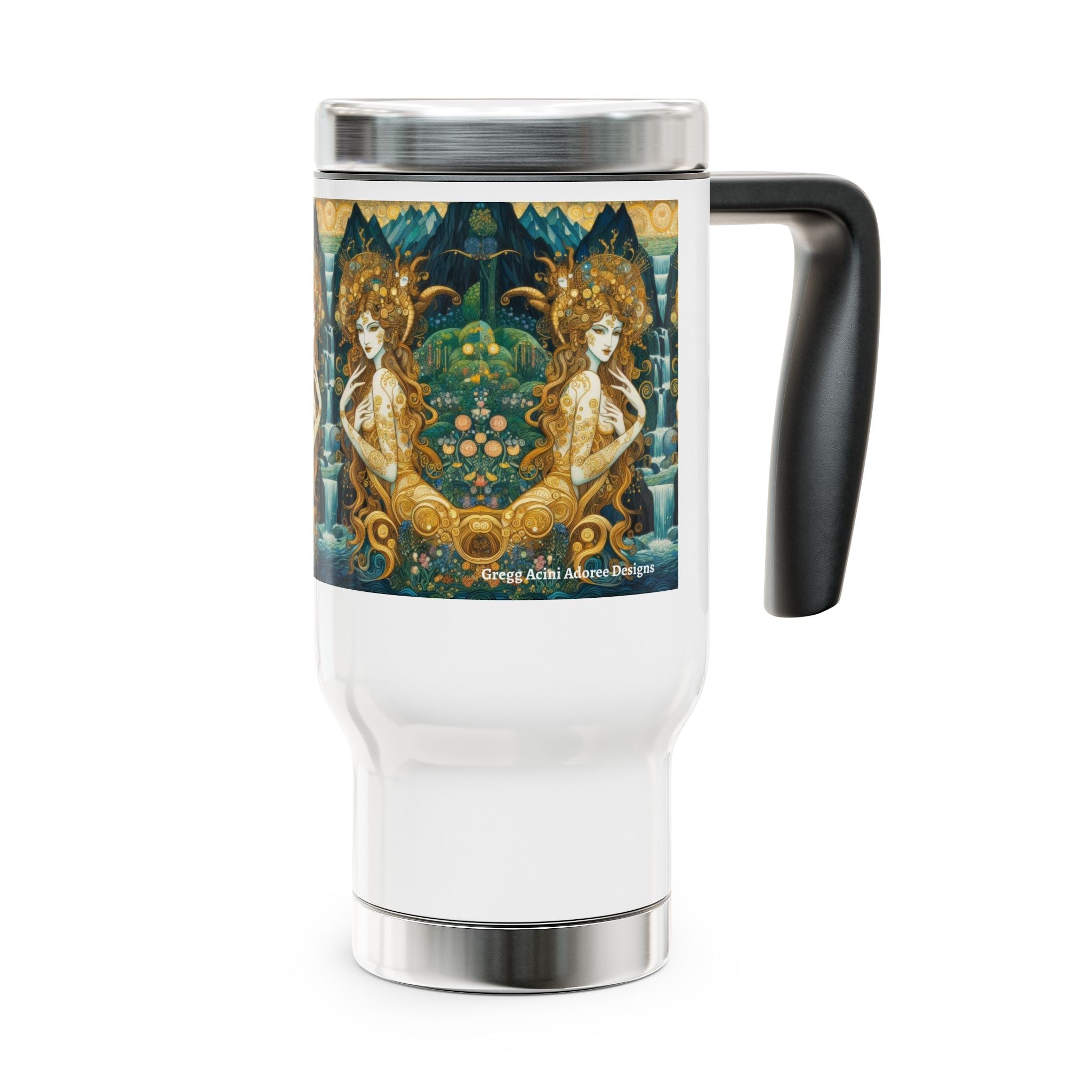 Water Nymphs Stainless Steel Travel Mug - 14oz Handle Design - Gregg Acini Adoree Designs - Mug